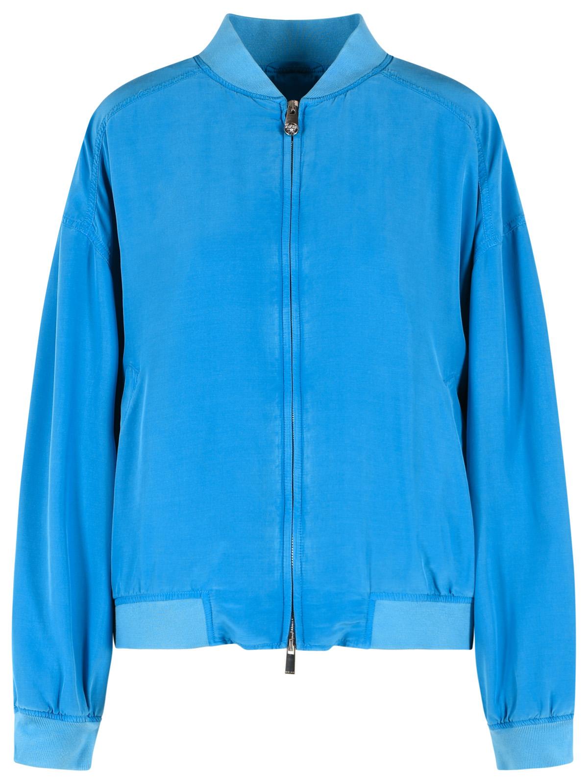 Versace Blouson With Zip In Light Blue Silk Poplin Women VERSACE