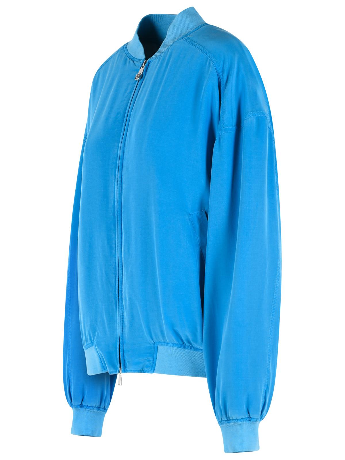 Versace Blouson With Zip In Light Blue Silk Poplin Women VERSACE
