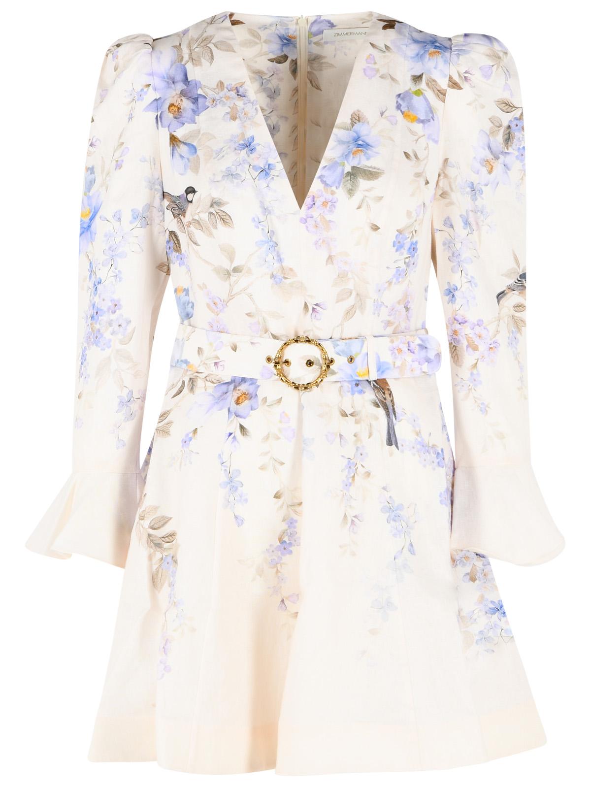 Zimmermann 'Luna Plunge' Cream Linen Mini Dress Women ZIMMERMANN