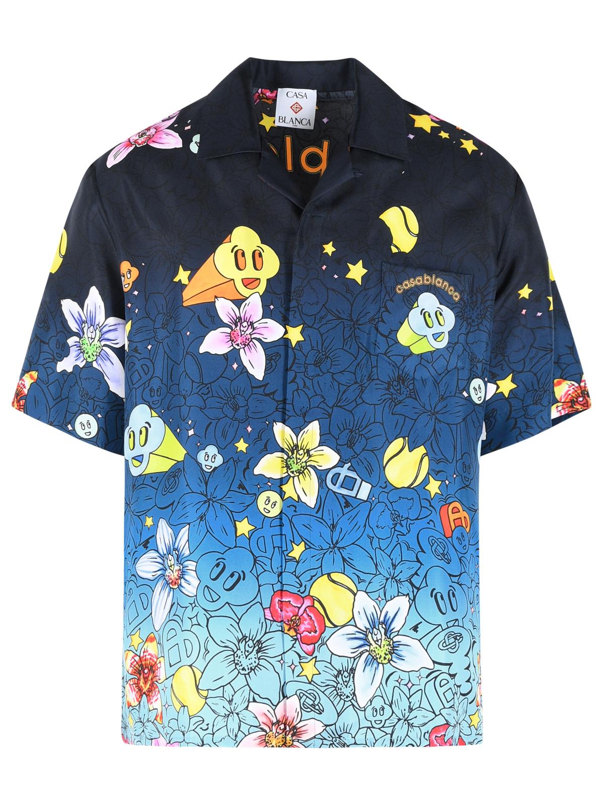 Casablanca 'Graffiti Repeat' Blue Silk Shirt Men CASABLANCA