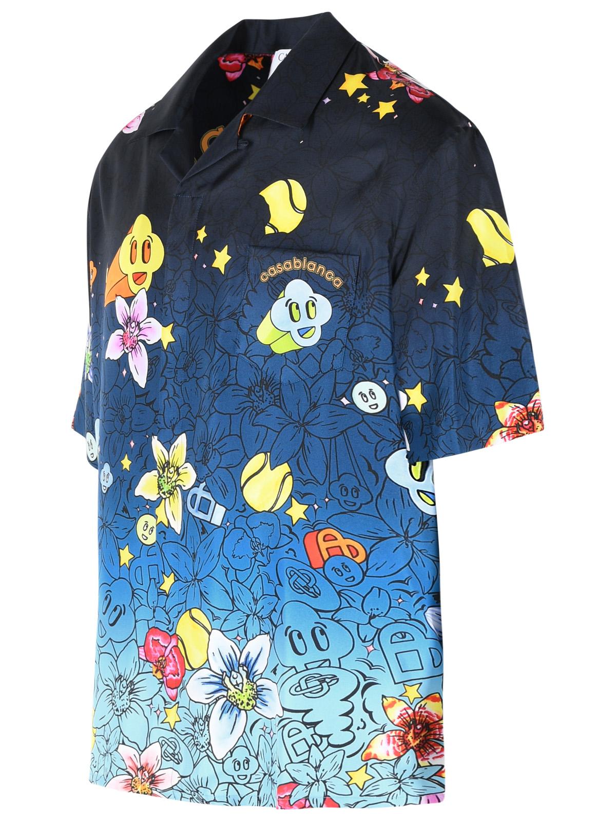 Casablanca 'Graffiti Repeat' Blue Silk Shirt Men CASABLANCA
