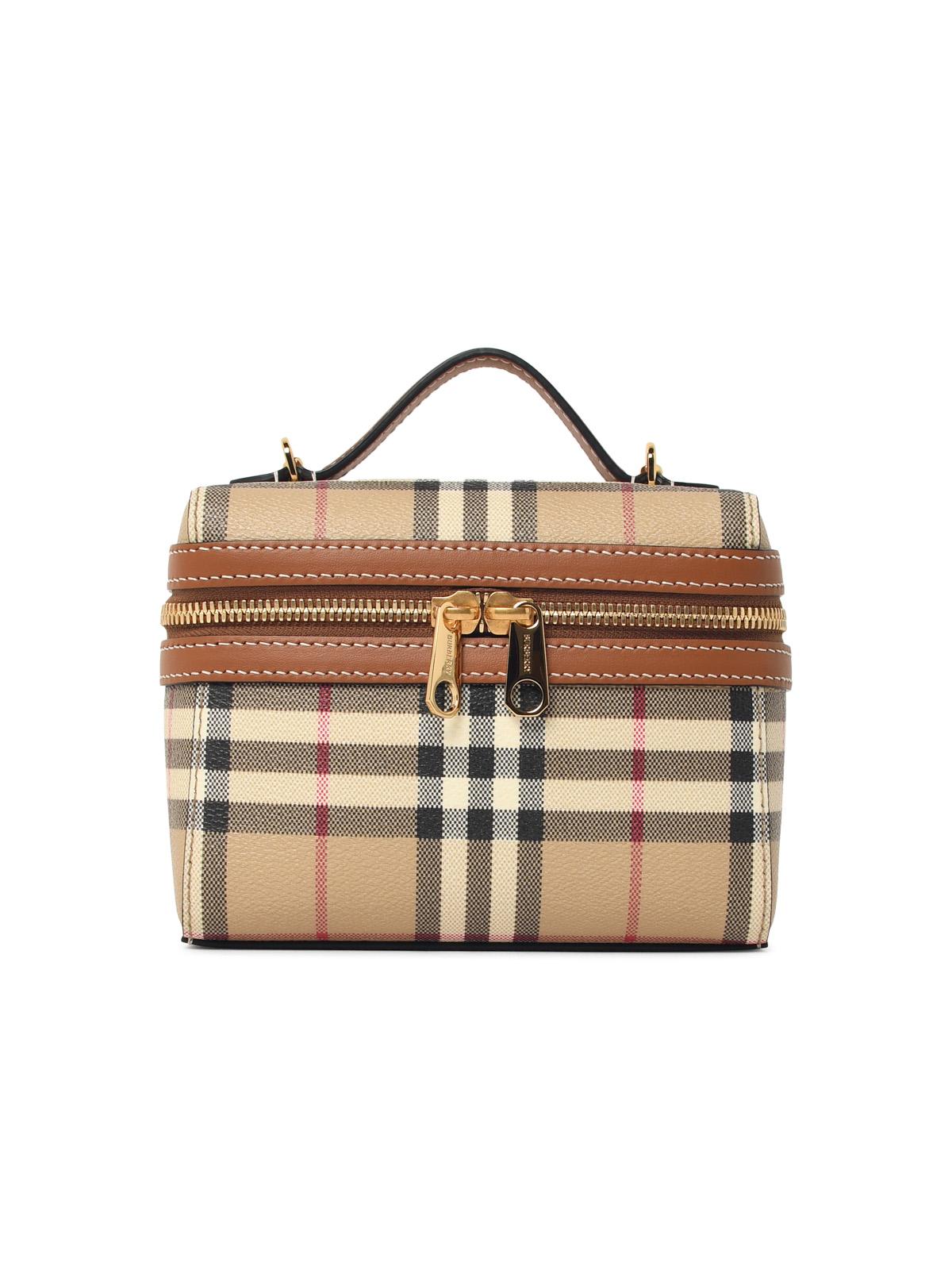 Burberry 'Vanity' Mini Check Bag In Beige Cotton Blend Women BURBERRY