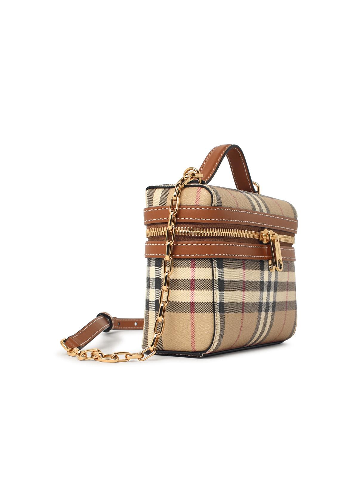 Burberry 'Vanity' Mini Check Bag In Beige Cotton Blend Women BURBERRY