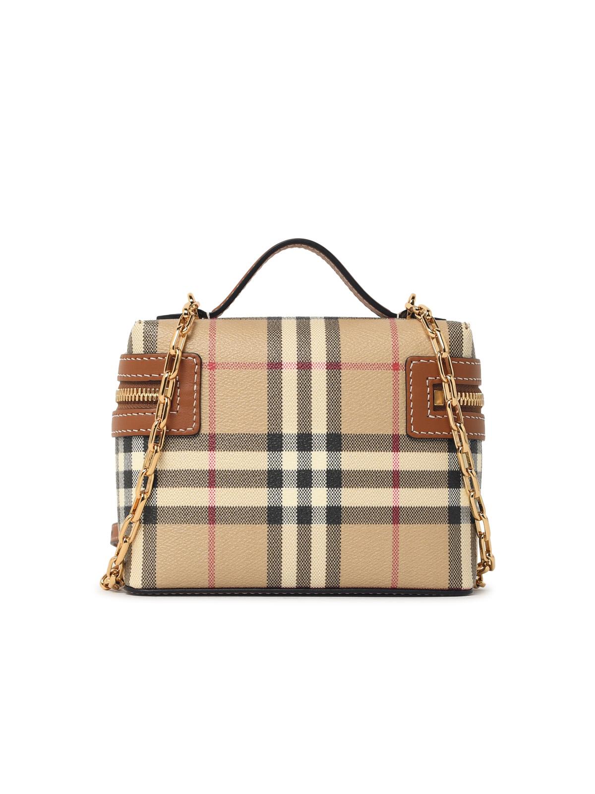 Burberry 'Vanity' Mini Check Bag In Beige Cotton Blend Women BURBERRY