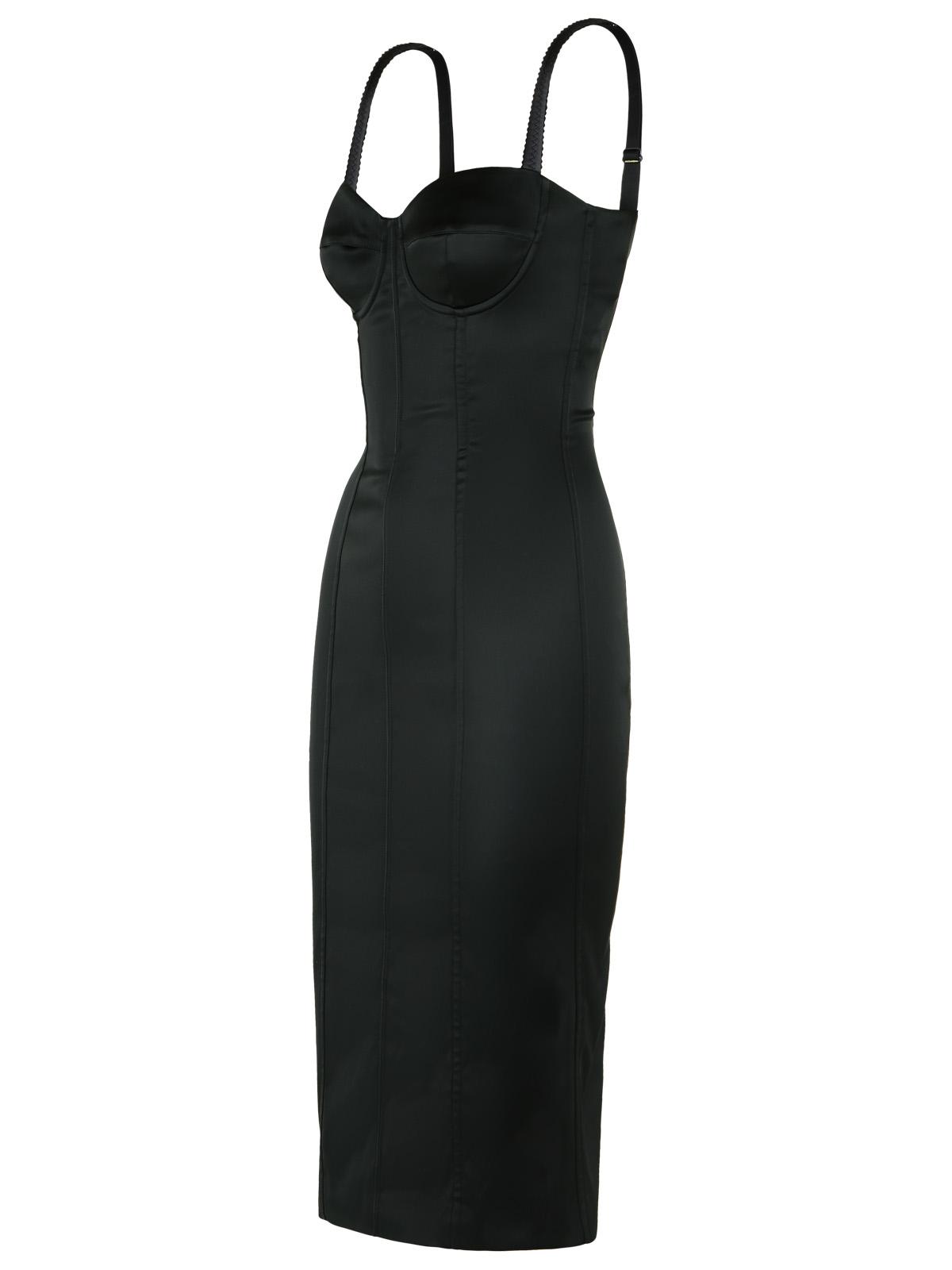 Dolce & Gabbana Loguette Bustier Black Satin Dress Women DOLCE & GABBANA