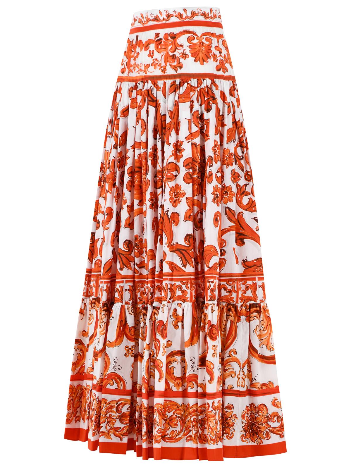 Dolce & Gabbana Long Skirt In Majolica Print Cotton Poplin Women DOLCE & GABBANA