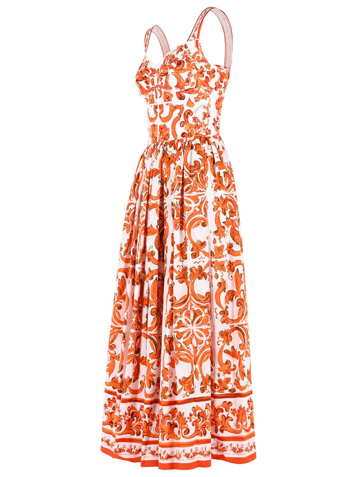 Dolce & Gabbana 'Maiolica' White And Orange Cotton Maxi Dress Women DOLCE & GABBANA