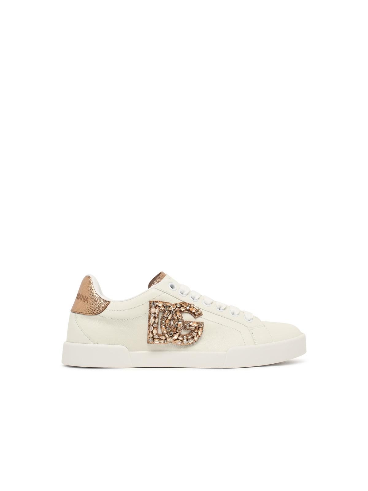 Dolce & Gabbana 'Portofino' Ivory White Leather Sneakers Women DOLCE & GABBANA