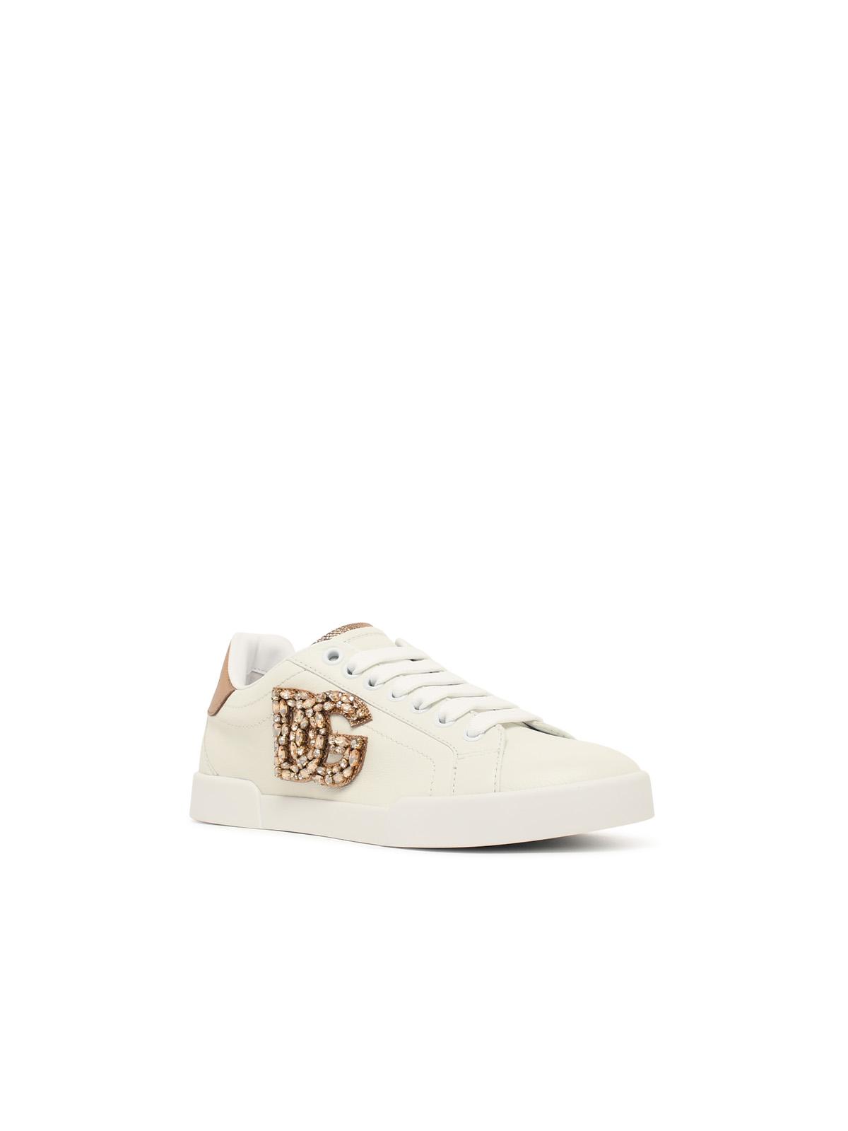 Dolce & Gabbana 'Portofino' Ivory White Leather Sneakers Women DOLCE & GABBANA
