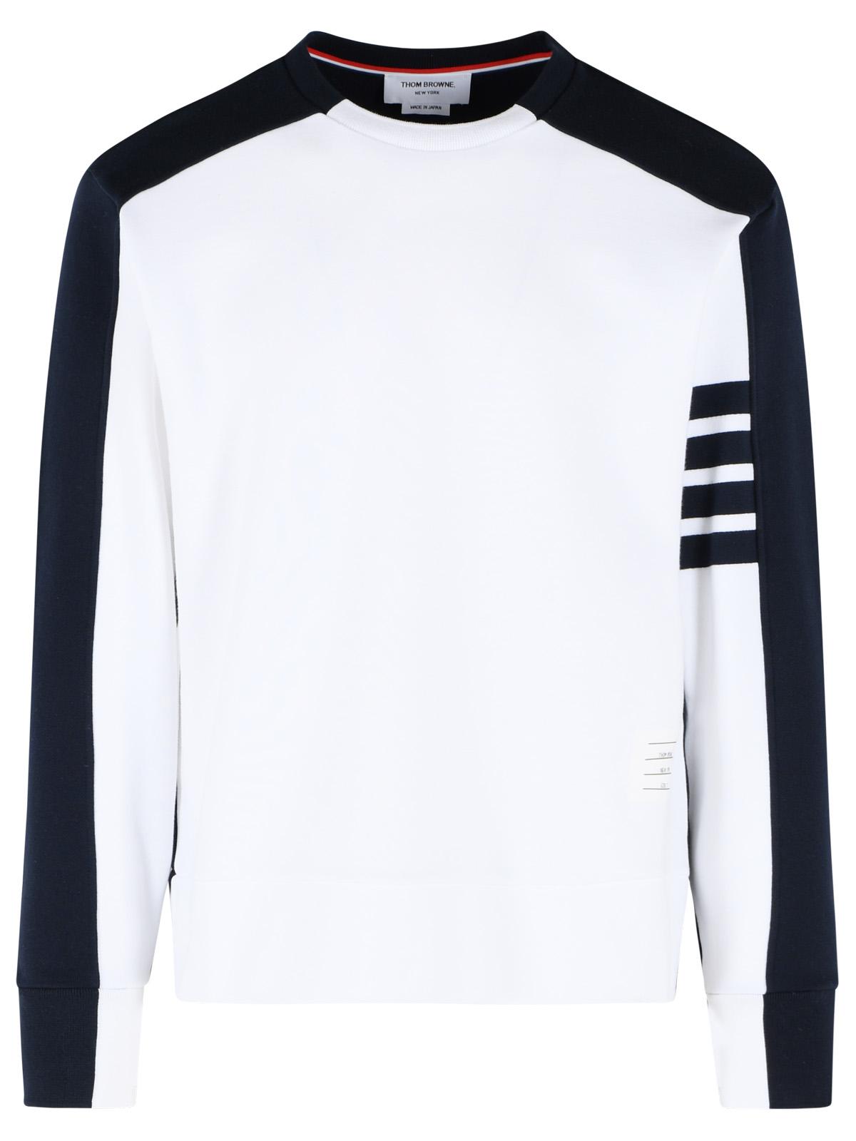 Thom Browne 'Colorblock 4 Bar' White And Blue Cotton Sweatshirt Men THOM BROWNE