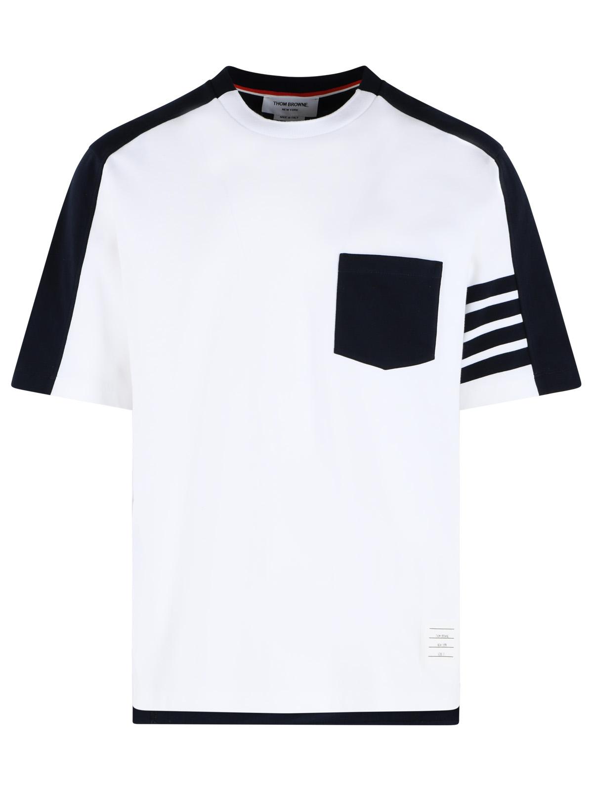 Thom Browne 'Colorblock 4 Bar' White And Navy Cotton T-Shirt Men THOM BROWNE