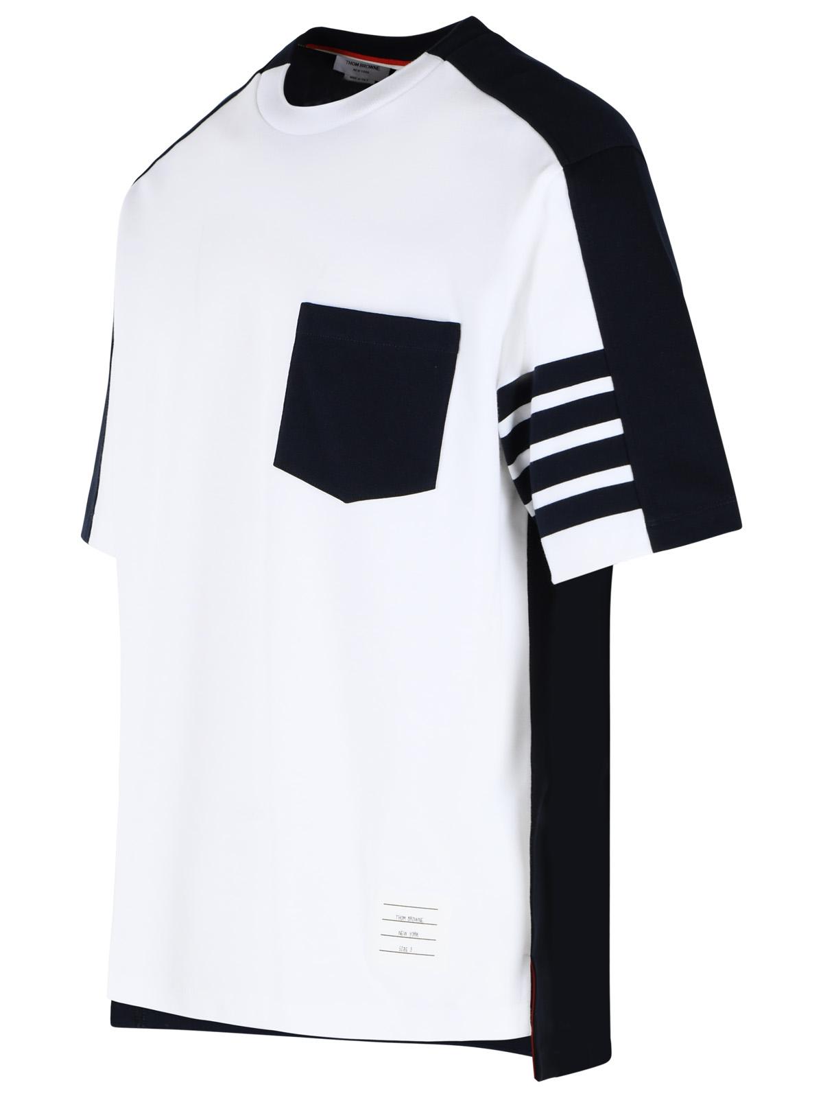 Thom Browne 'Colorblock 4 Bar' White And Navy Cotton T-Shirt Men THOM BROWNE