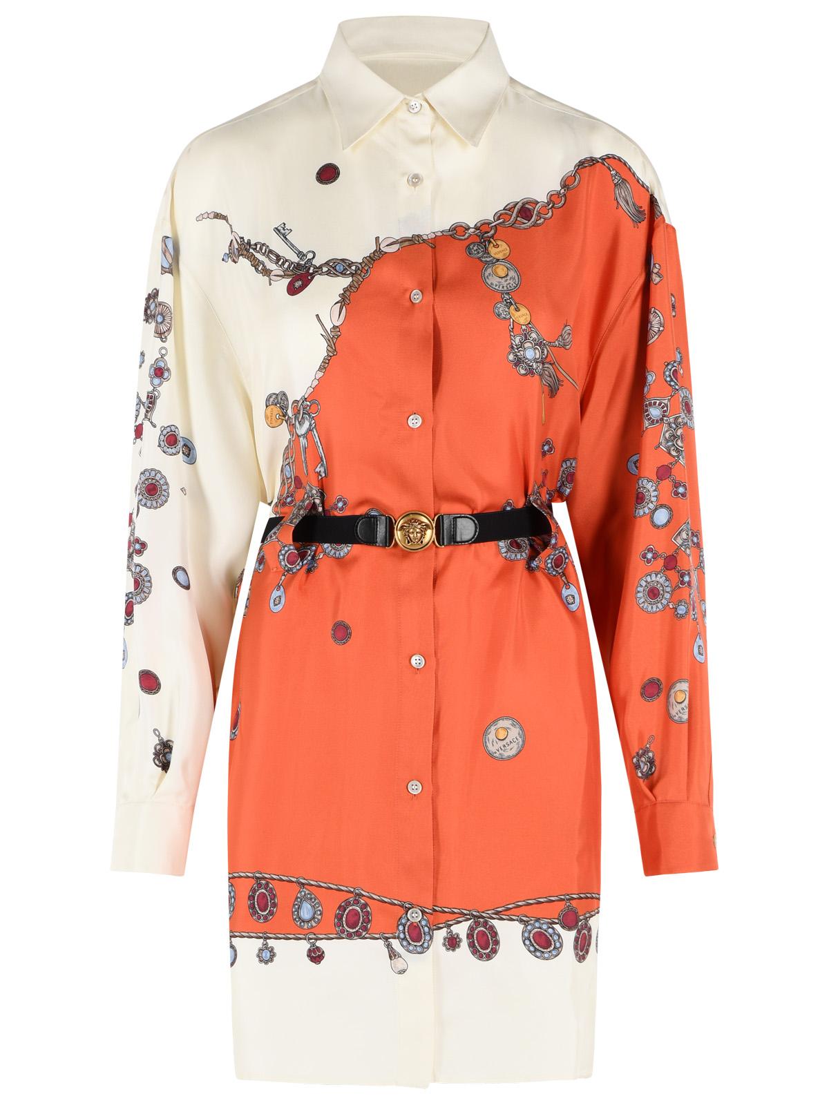 Versace Orange And Ivory Silk Mini Dress Women VERSACE