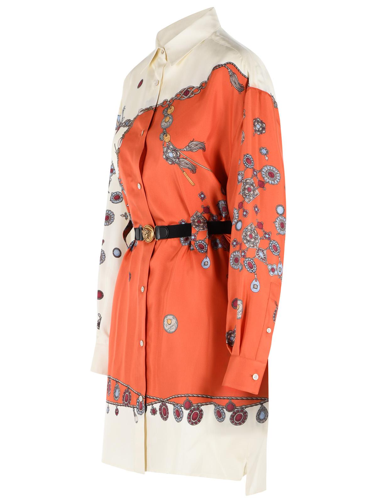 Versace Orange And Ivory Silk Mini Dress Women VERSACE