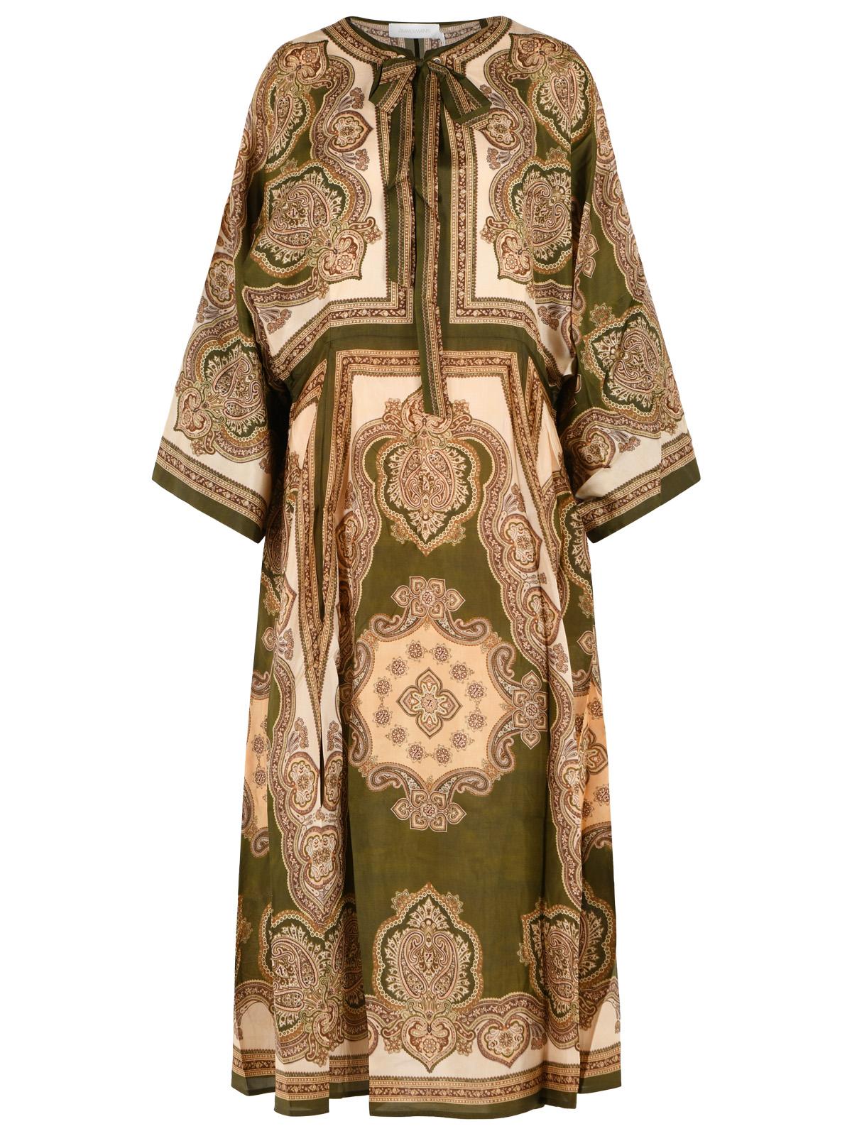 Zimmermann 'Mahon' Midi Tunic Dress In 'Olive Paisley' Multicolored Silk Women ZIMMERMANN