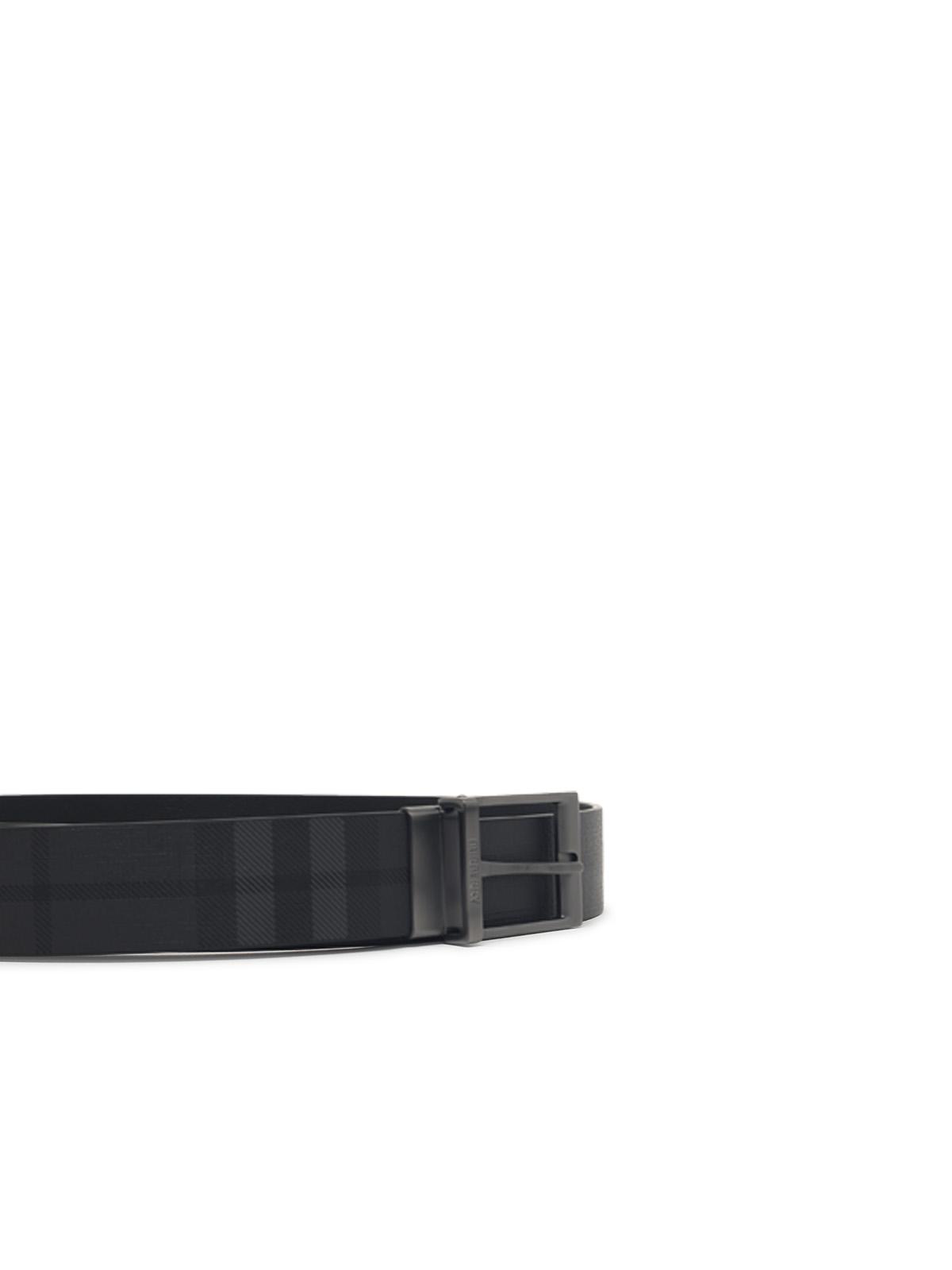 Burberry 'Check' Reversible Grey Cotton Blend Belt Men BURBERRY
