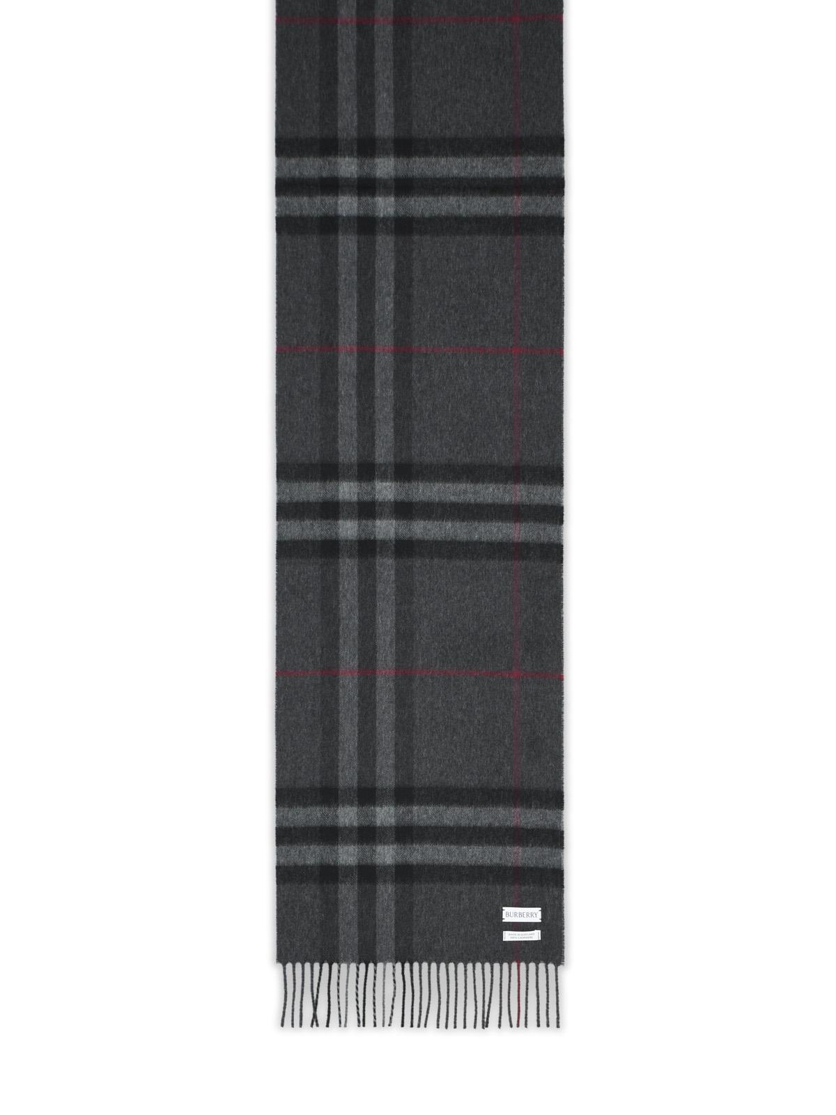 Burberry 'Mu Giant Check' Dark Grey Cashmere Scarf Men BURBERRY