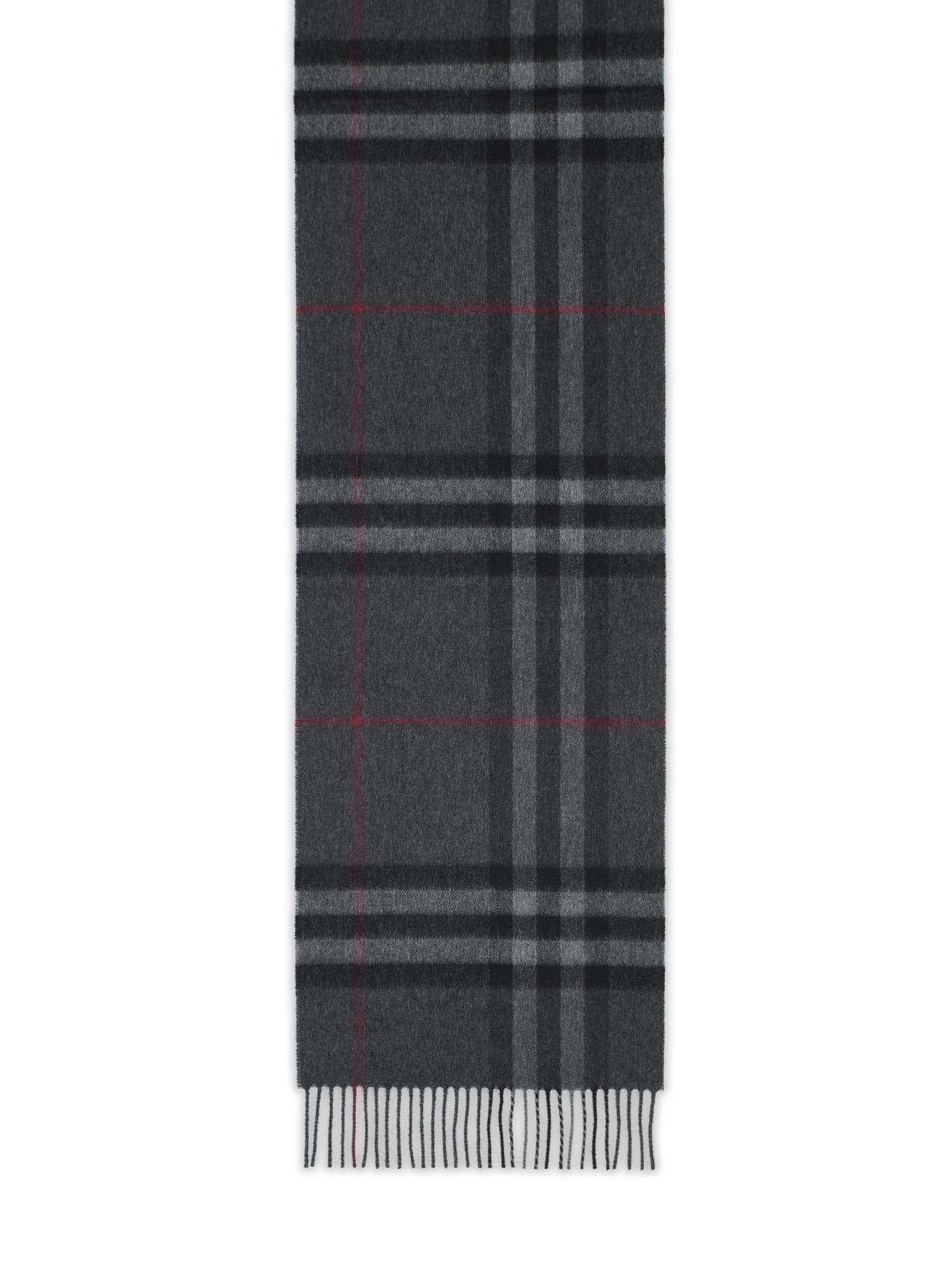 Burberry 'Mu Giant Check' Dark Grey Cashmere Scarf Men BURBERRY