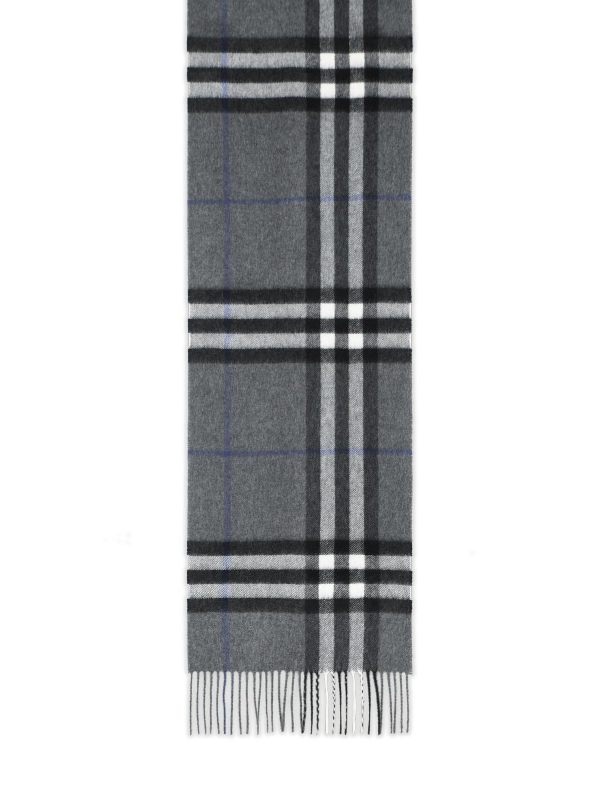 Burberry 'Mu Giant Check' Grey Cashmere Scarf Men BURBERRY