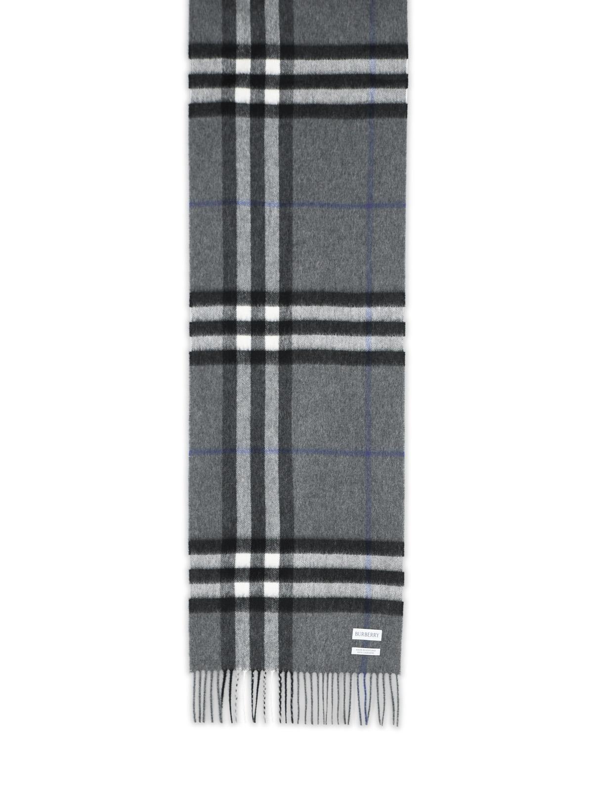 Burberry 'Mu Giant Check' Grey Cashmere Scarf Men BURBERRY