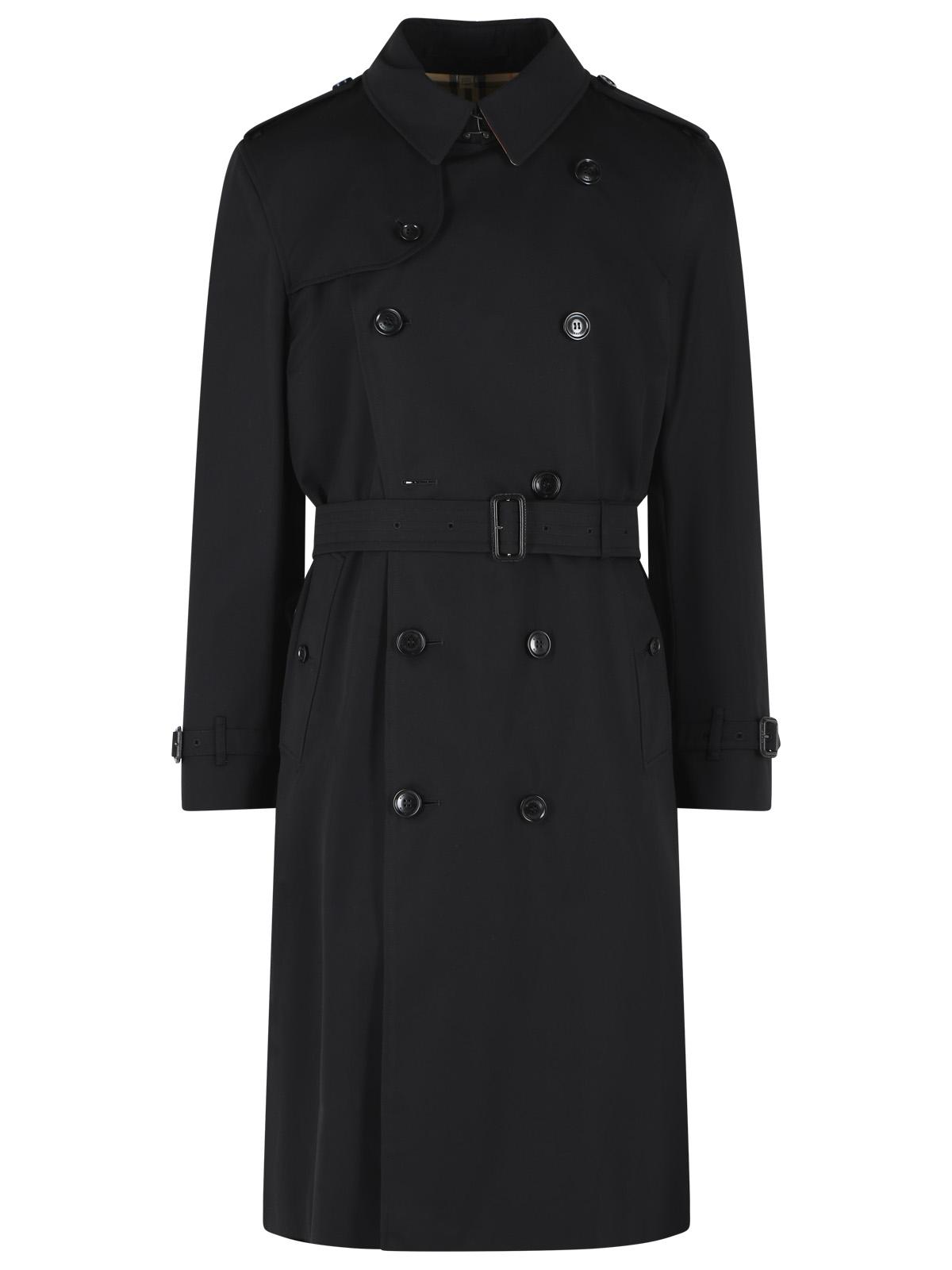 Burberry Long Black Cotton 'Kensington' Trench Coat Men BURBERRY