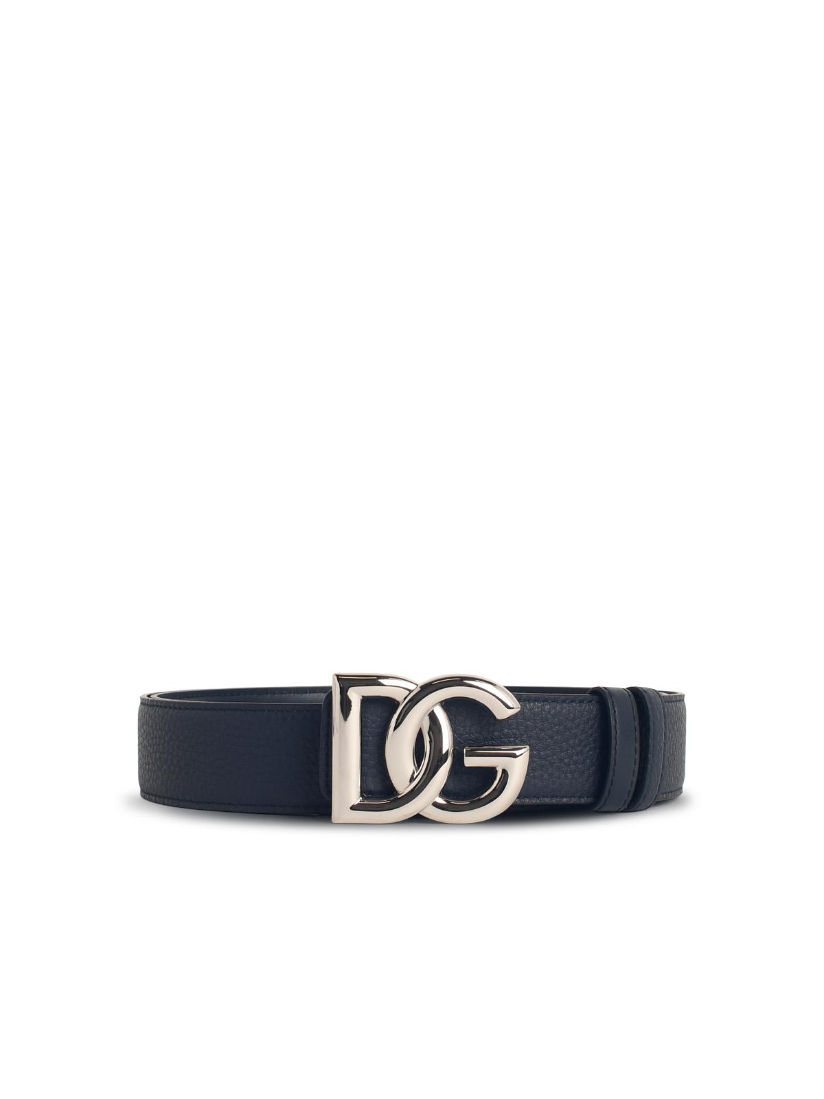 Dolce & Gabbana 'Dg' Logo Belt In Blue Leather Men DOLCE & GABBANA