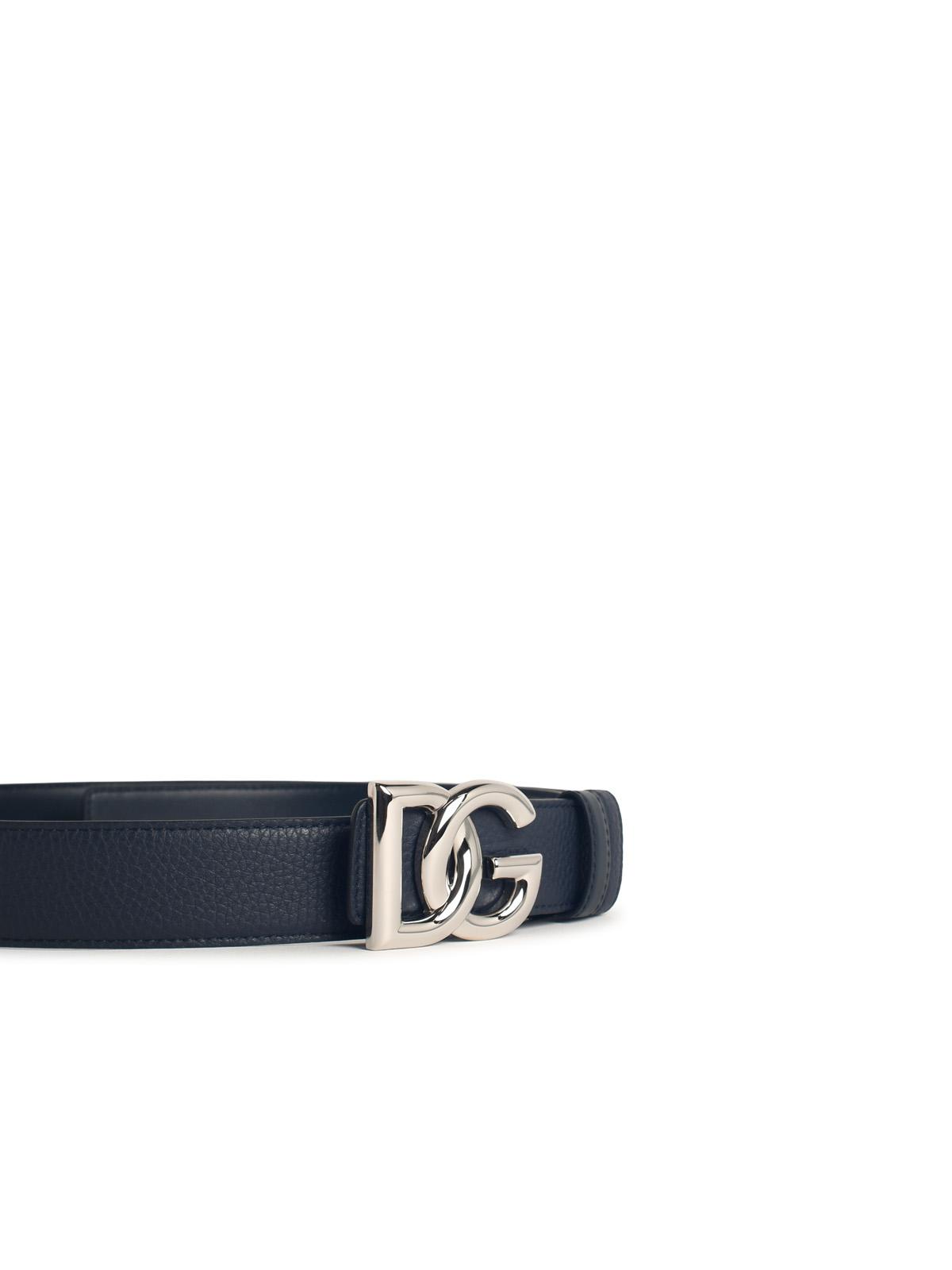 Dolce & Gabbana 'Dg' Logo Belt In Blue Leather Men DOLCE & GABBANA