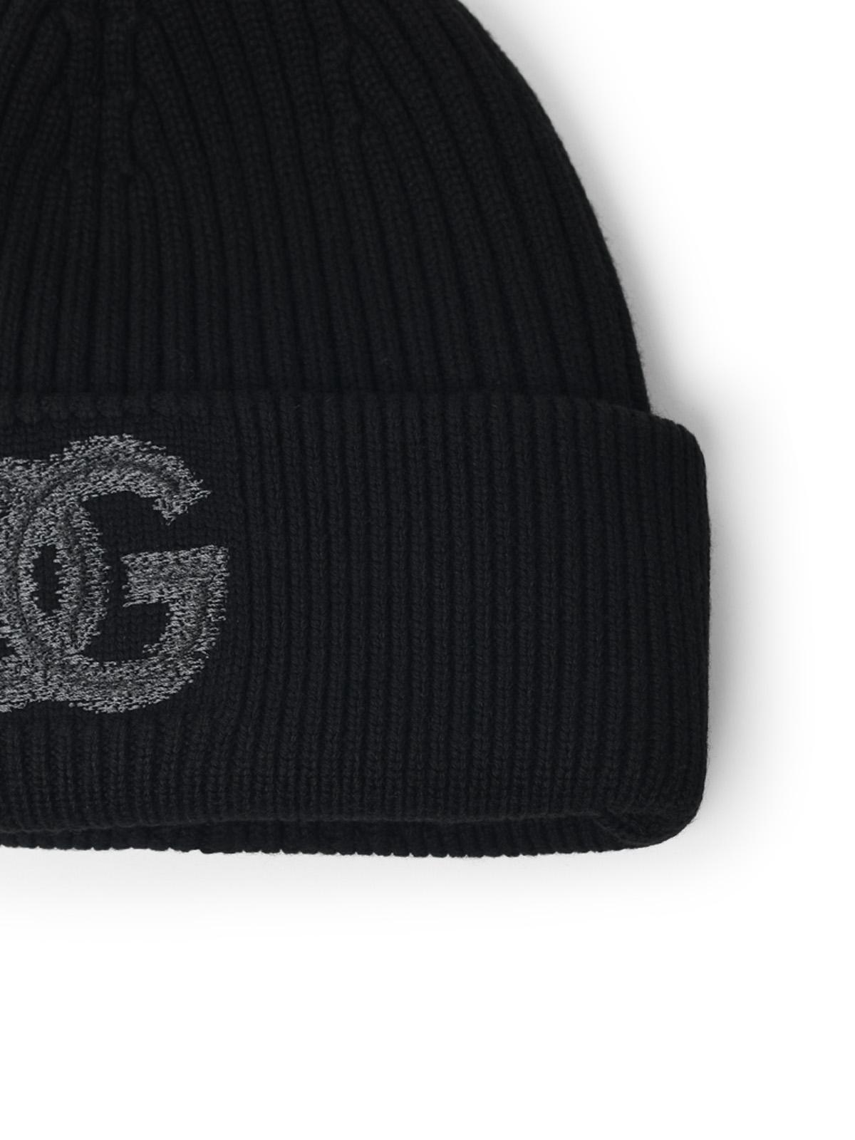 Dolce & Gabbana 'Dg' Logo Beanie In Black Virgin Wool Men DOLCE & GABBANA