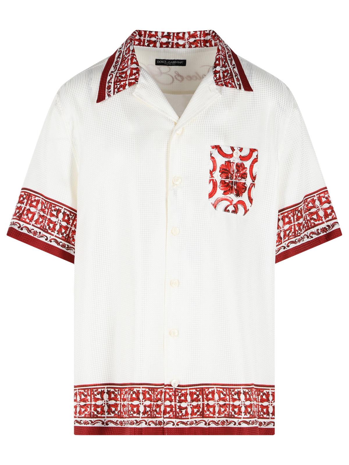 Dolce & Gabbana 'Maiolica Rubino' White Silk Shirt Men DOLCE & GABBANA