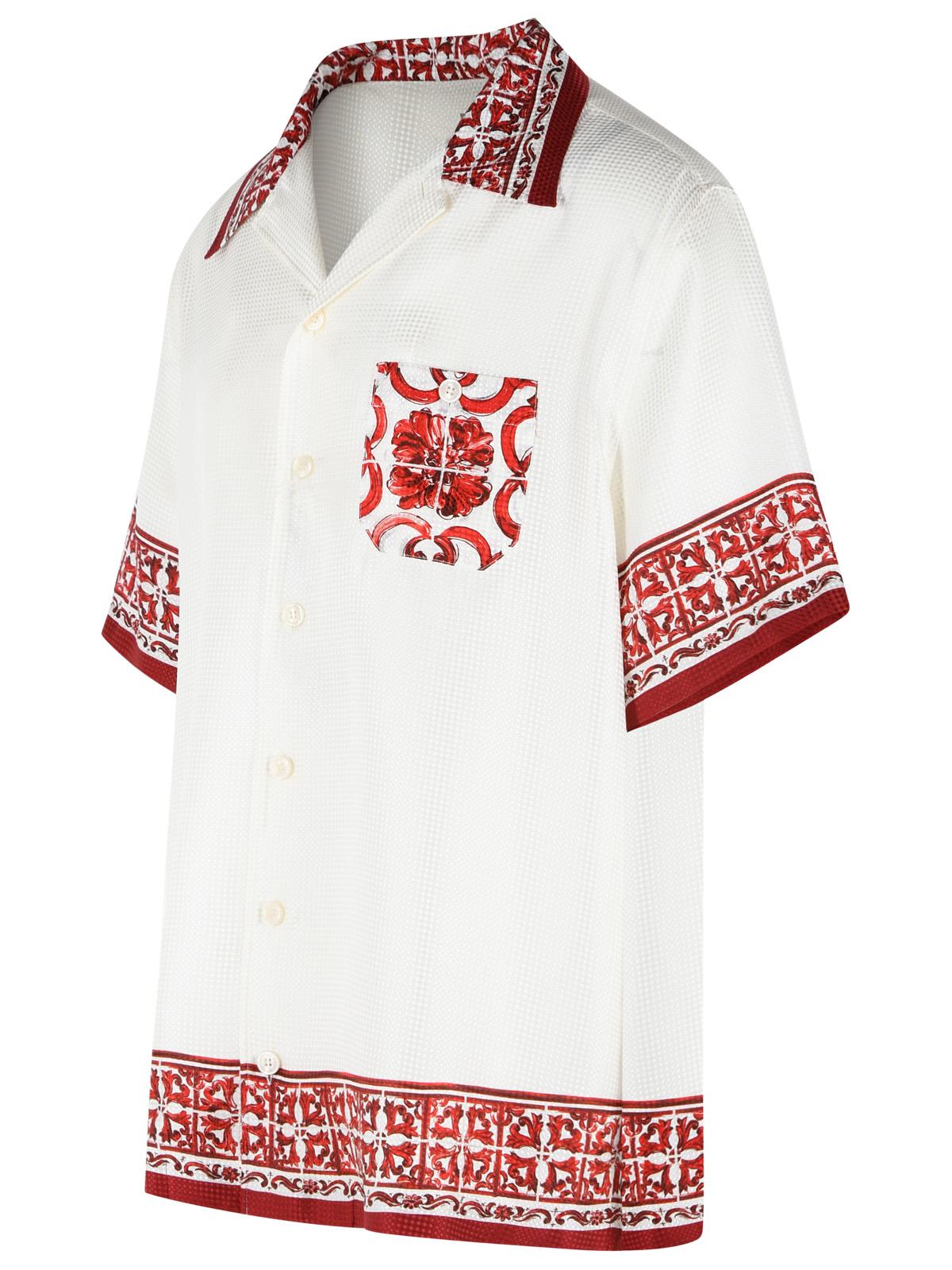Dolce & Gabbana 'Maiolica Rubino' White Silk Shirt Men DOLCE & GABBANA