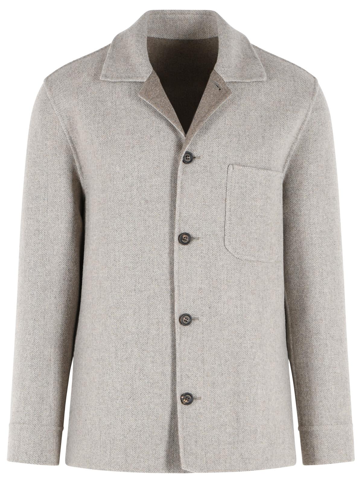 Eleventy Green And Beige Wool And Cashmere Overshirt Men ELEVENTY