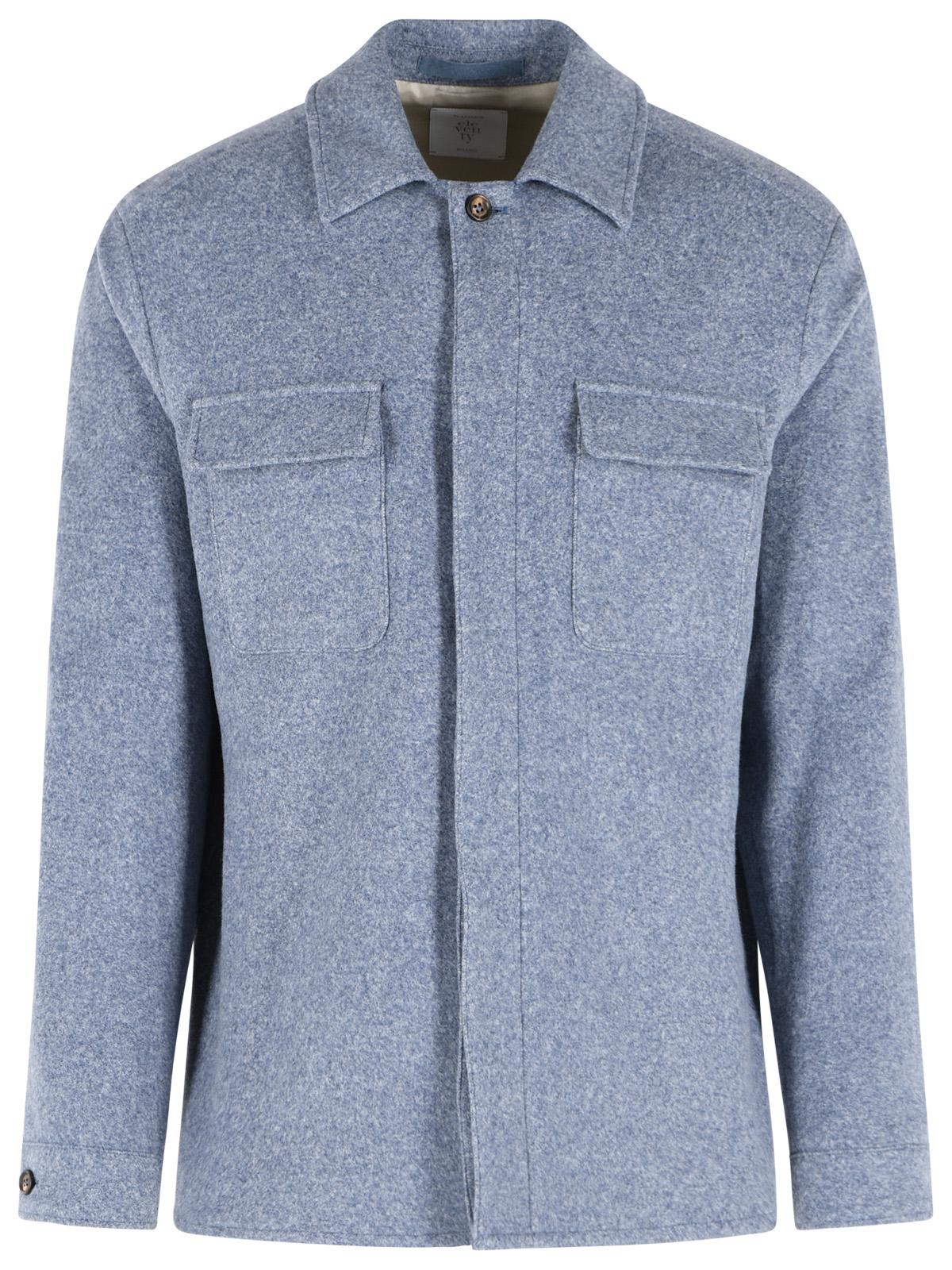 Eleventy Light Blue Cotton And Wool Overshirt Men ELEVENTY