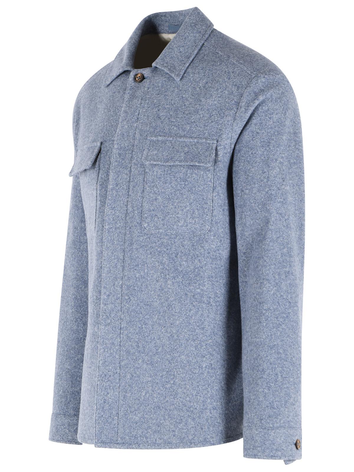 Eleventy Light Blue Cotton And Wool Overshirt Men ELEVENTY