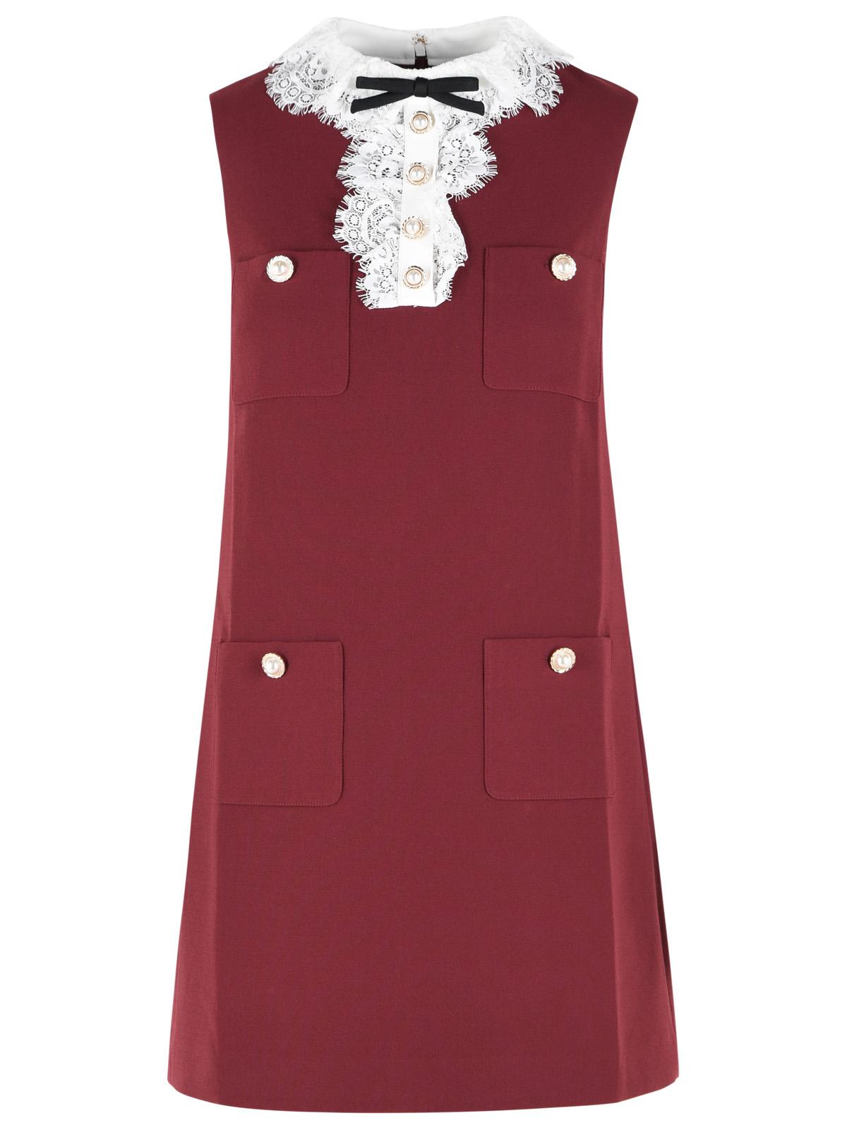 Self Portrait Polyester Crêpe Mini Dress With Burgundy Lace Collar Women SELF-PORTRAIT