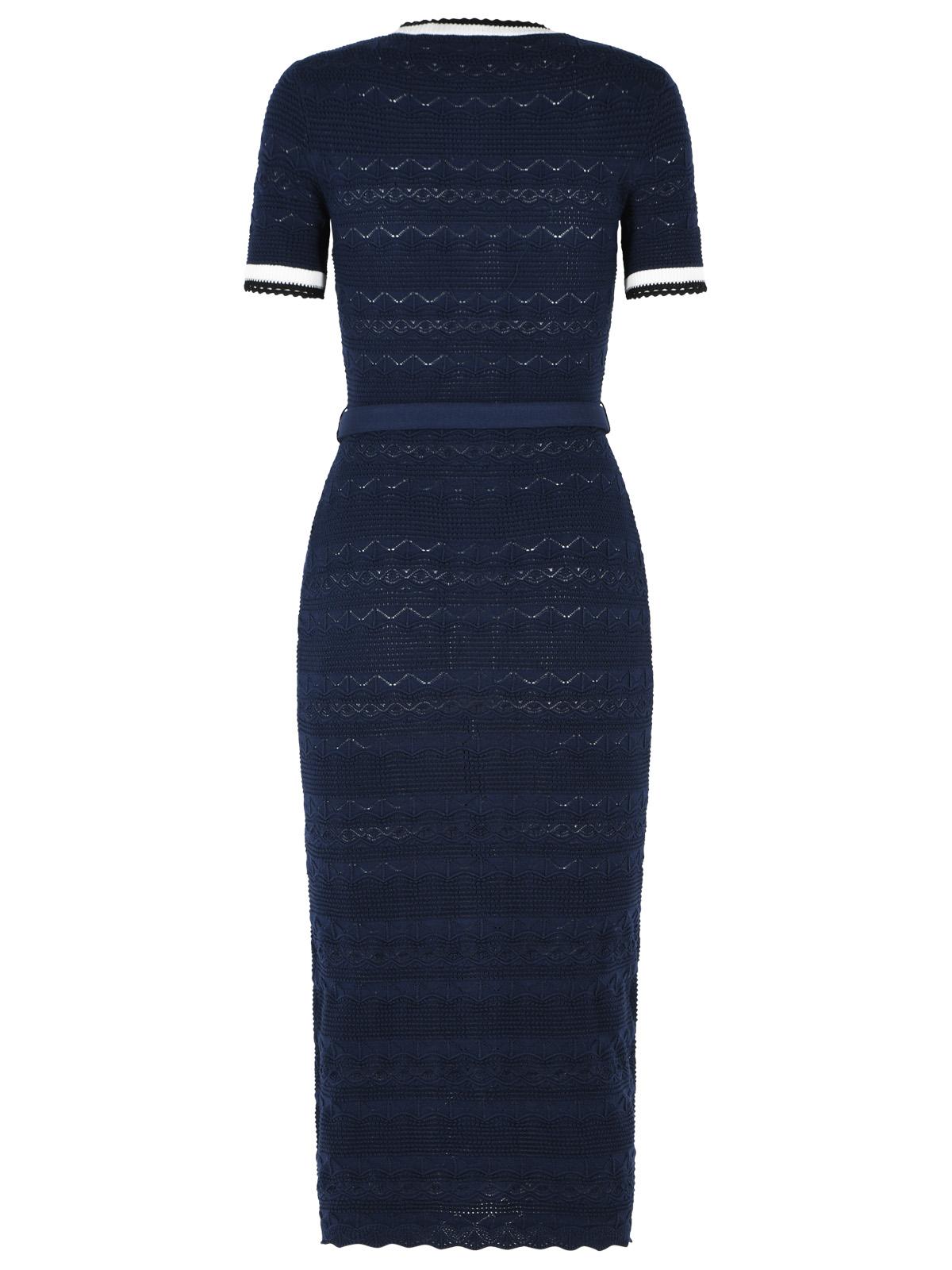 Self Portrait Navy Cotton Blend Openwork Knit Midi Dress Women SELF-PORTRAIT