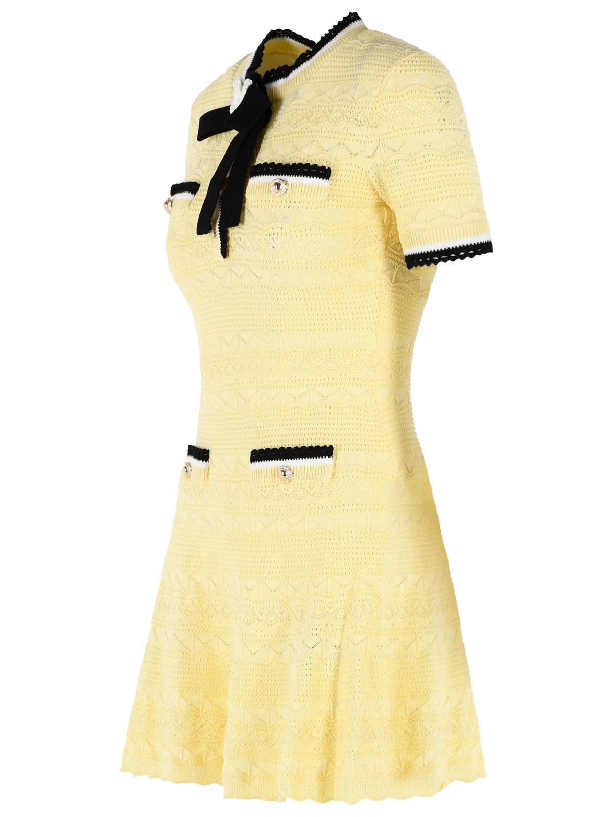Self Portrait Yellow Cotton Blend Openwork Knit Mini Dress Women SELF-PORTRAIT