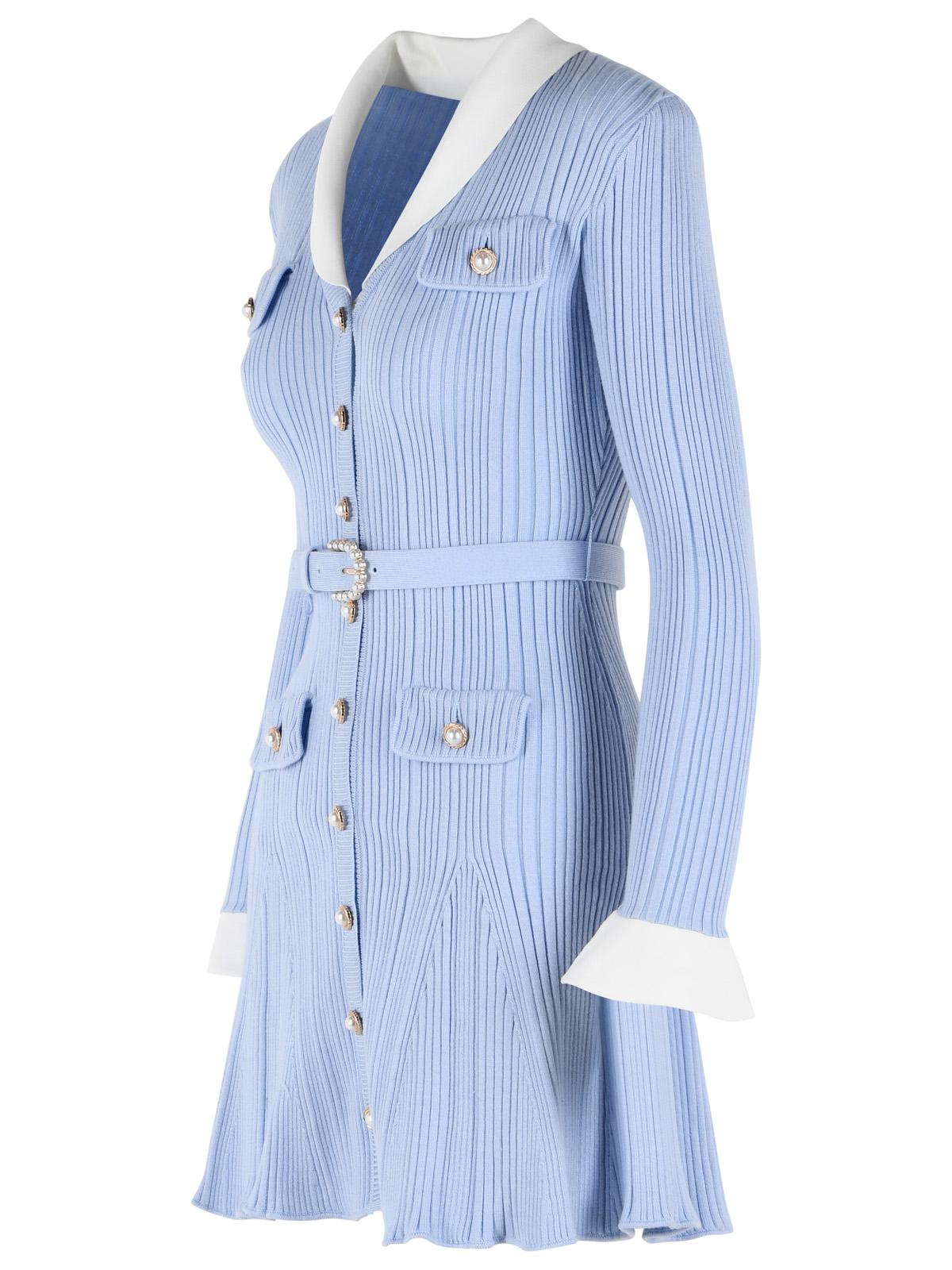 Self Portrait Ribbed Mini Dress In Light Blue Viscose Blend Women SELF-PORTRAIT