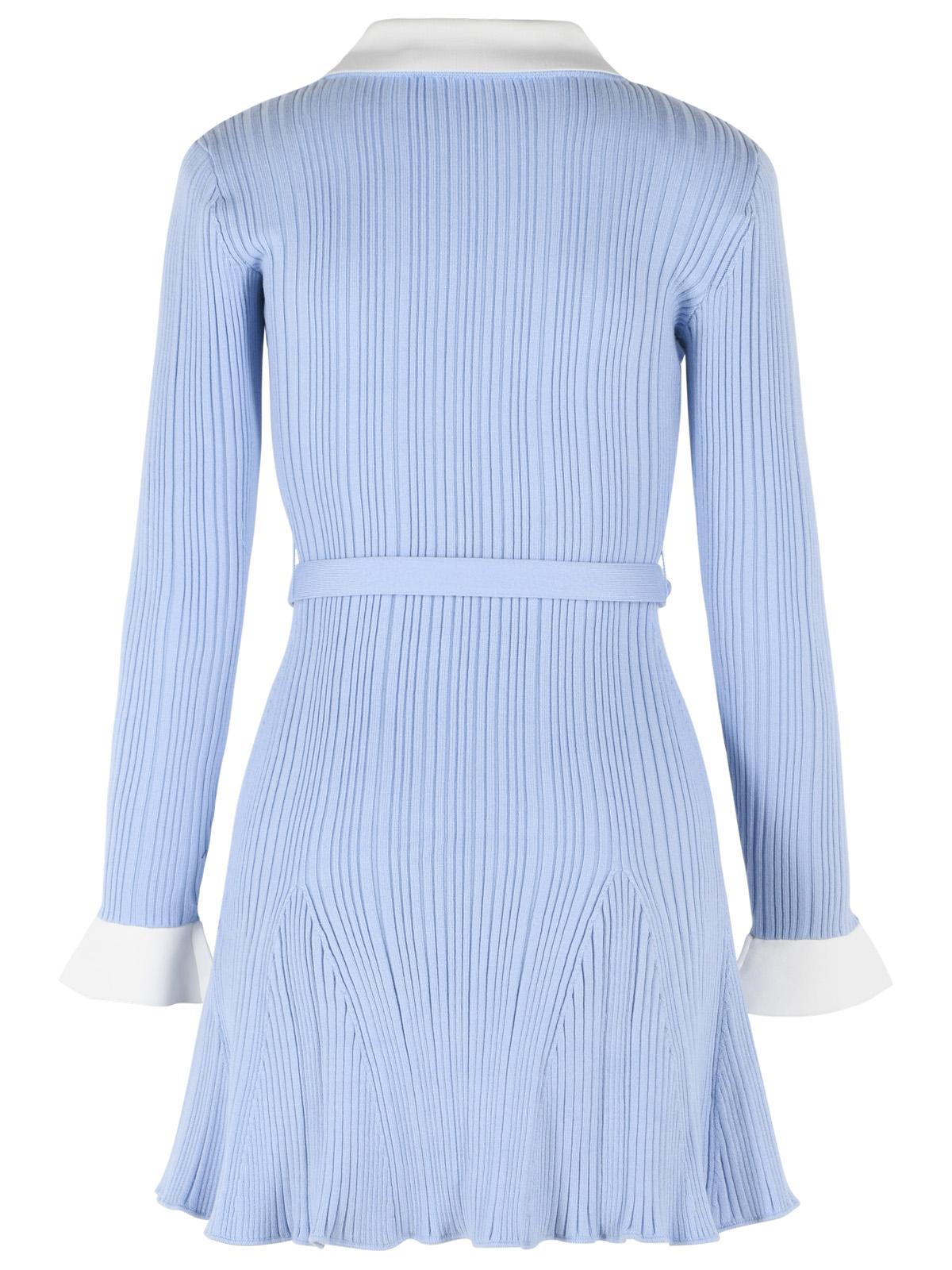Self Portrait Ribbed Mini Dress In Light Blue Viscose Blend Women SELF-PORTRAIT