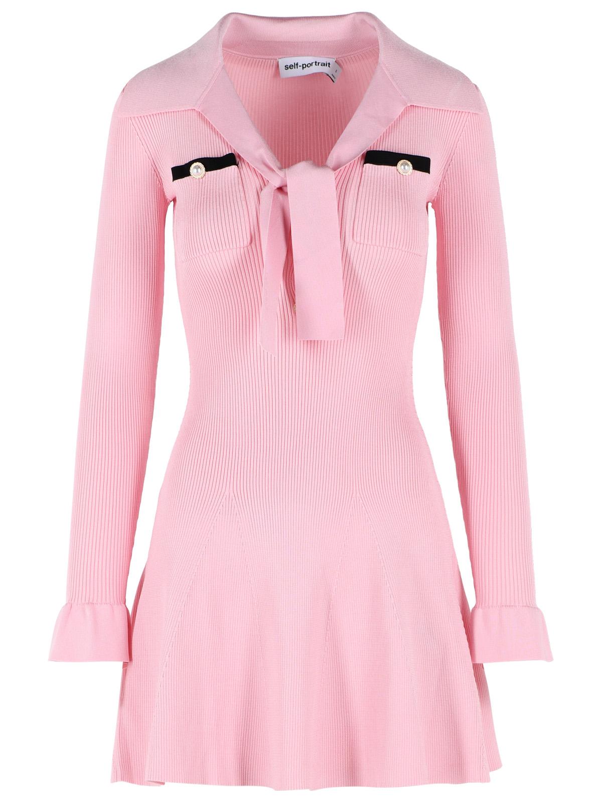 Self Portrait Viscose Knit Mini Dress With Pink Laces Women SELF-PORTRAIT