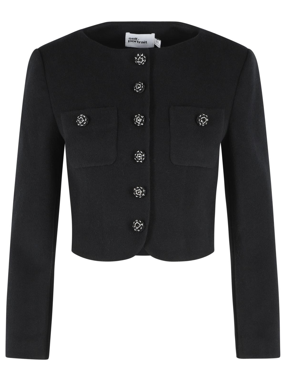 Self Portrait Black Wool Blend Padded Jacket Women SELF-PORTRAIT