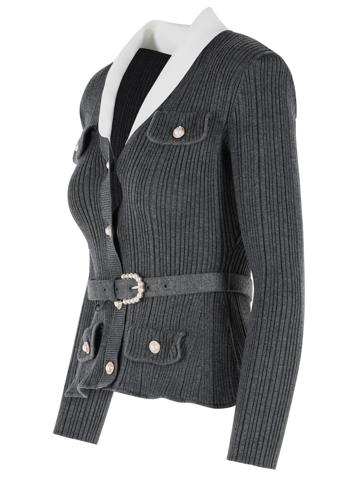 Self Portrait Ribbed Cardigan In Grey Viscose Blend Women SELF-PORTRAIT