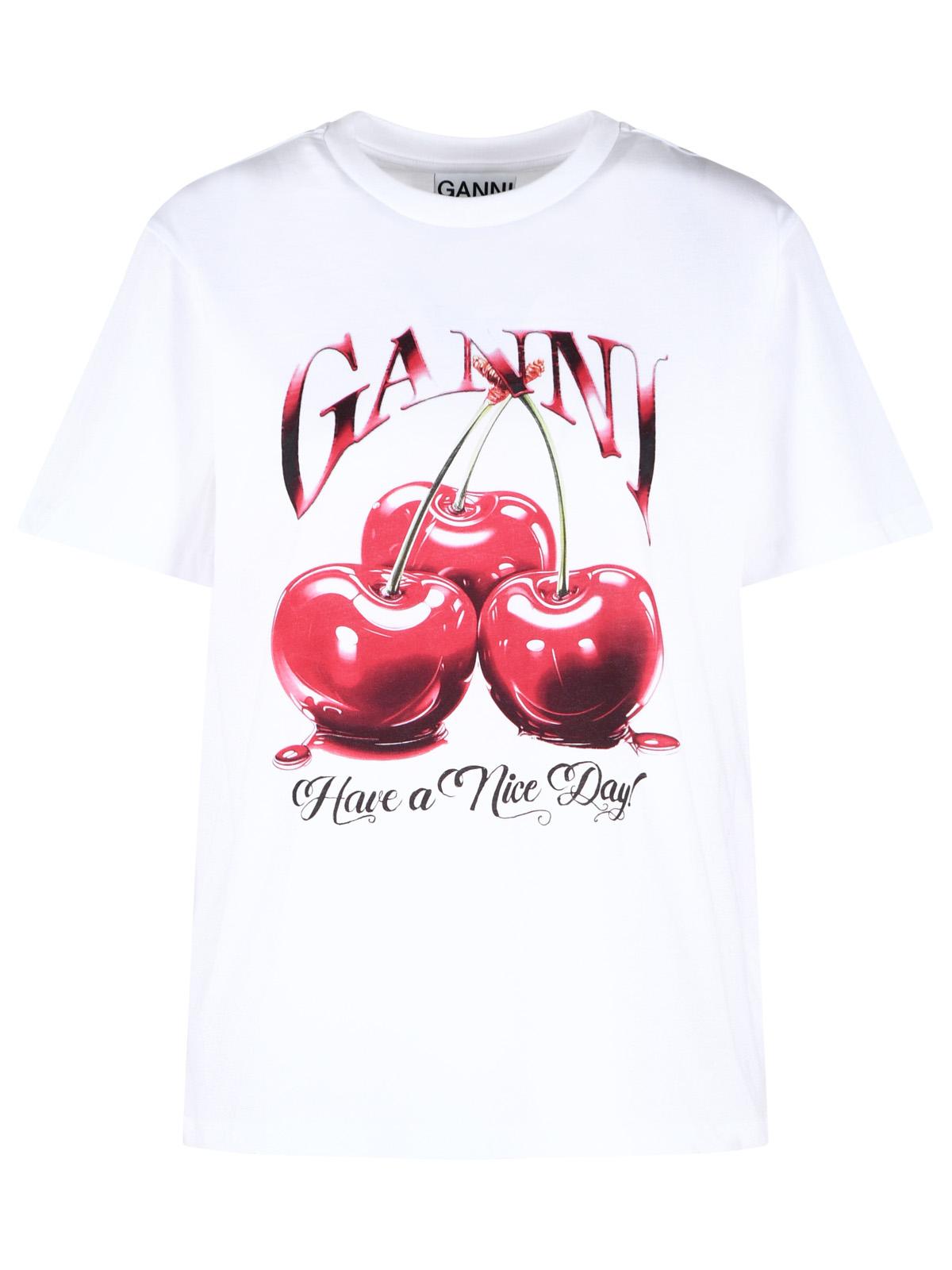 Ganni 'Cherry' White Cotton T-Shirt Women GANNI