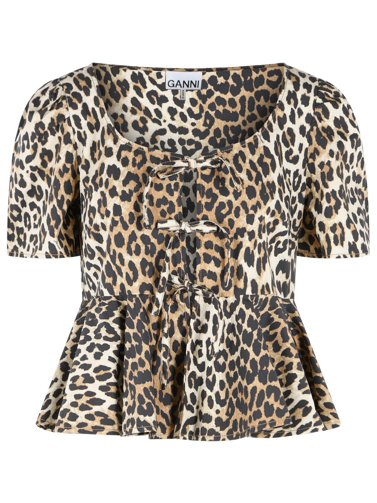 Ganni Leopard Print Cotton Blouse Women GANNI