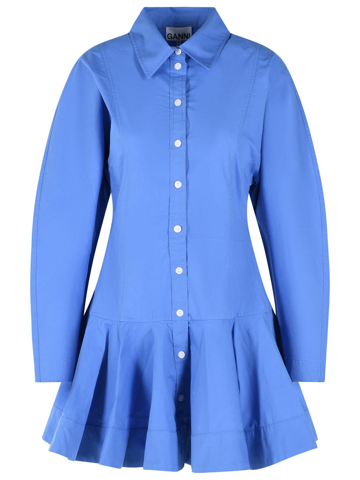 Ganni Light Blue Stretch Cotton Mini Dress Women GANNI