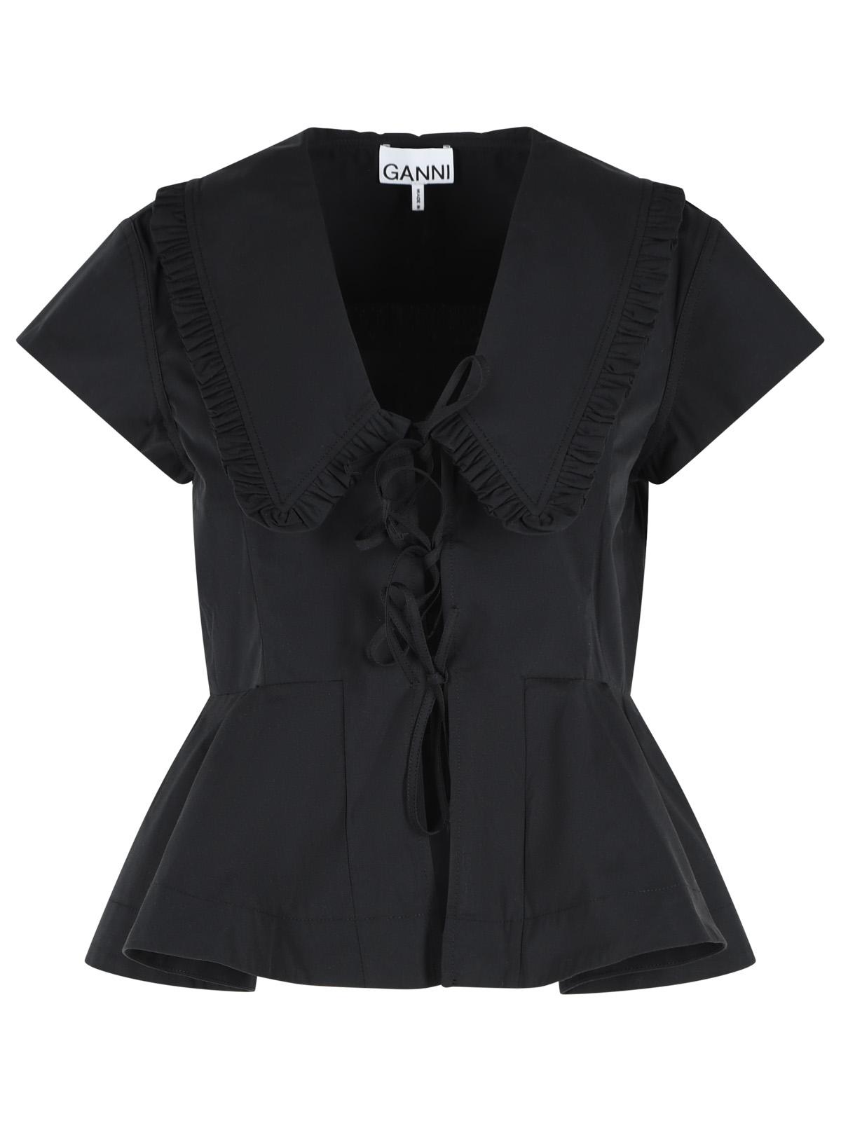 Ganni Black Cotton Poplin Blouse Women GANNI