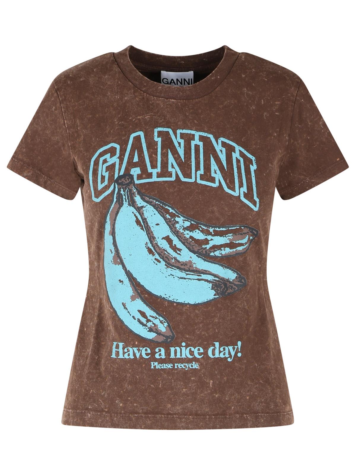 Ganni Brown Cotton T-Shirt Women GANNI