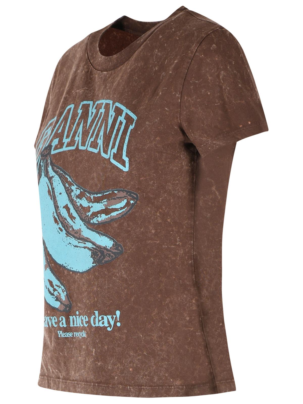 Ganni Brown Cotton T-Shirt Women GANNI