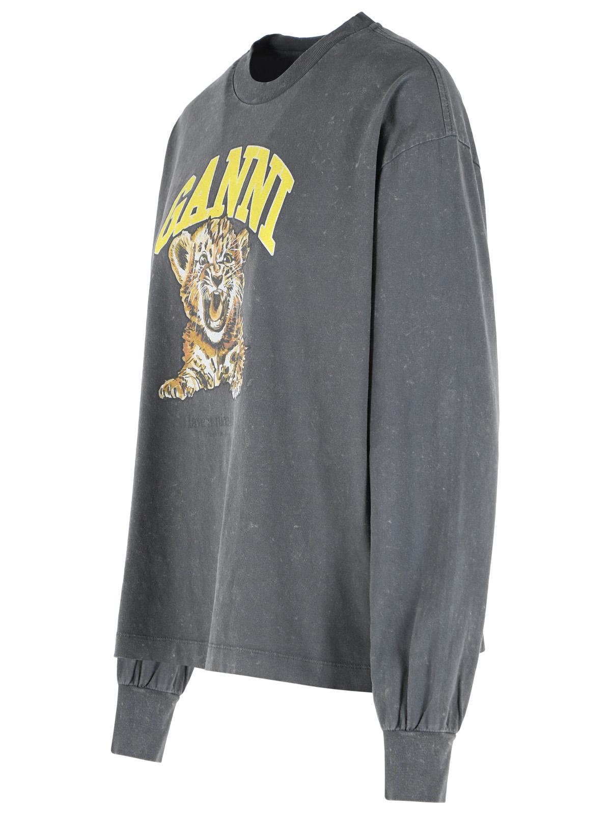 Ganni Grey Cotton Long-Sleeved T-Shirt Women GANNI