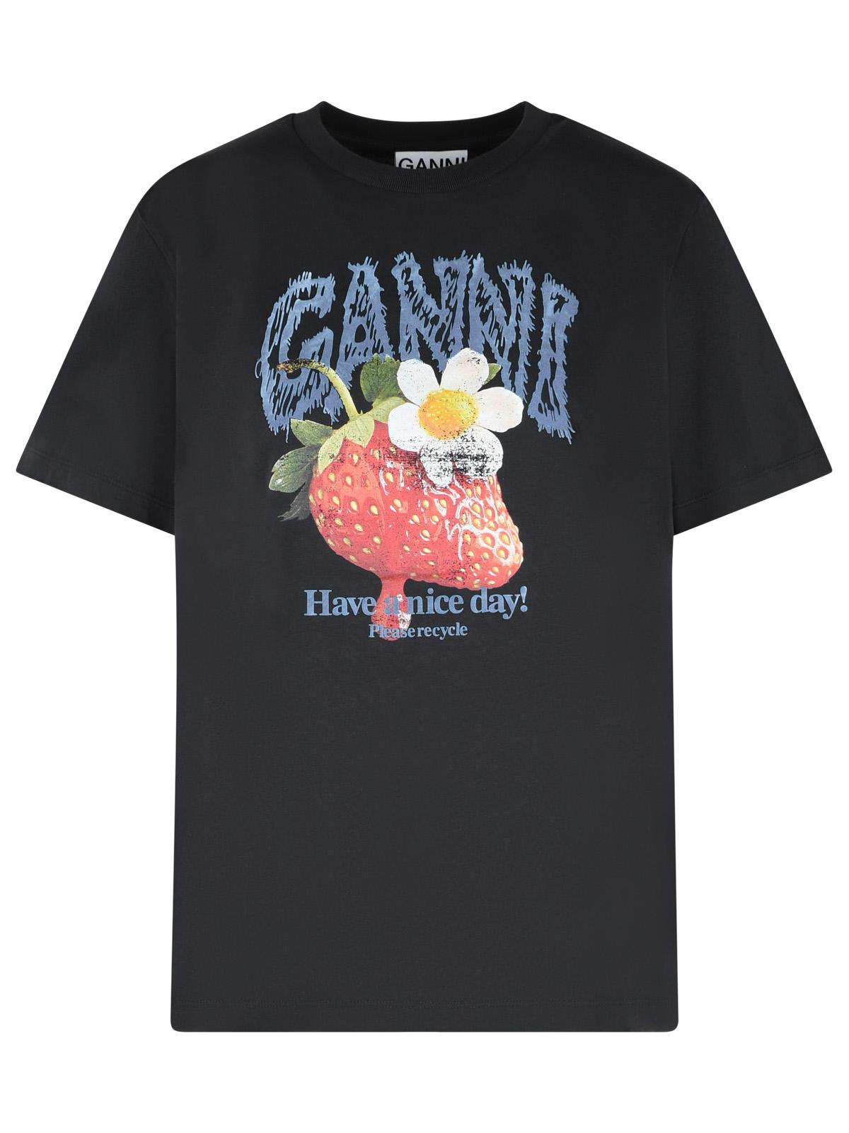 Ganni Strawberry T-Shirt In Black Cotton Women GANNI