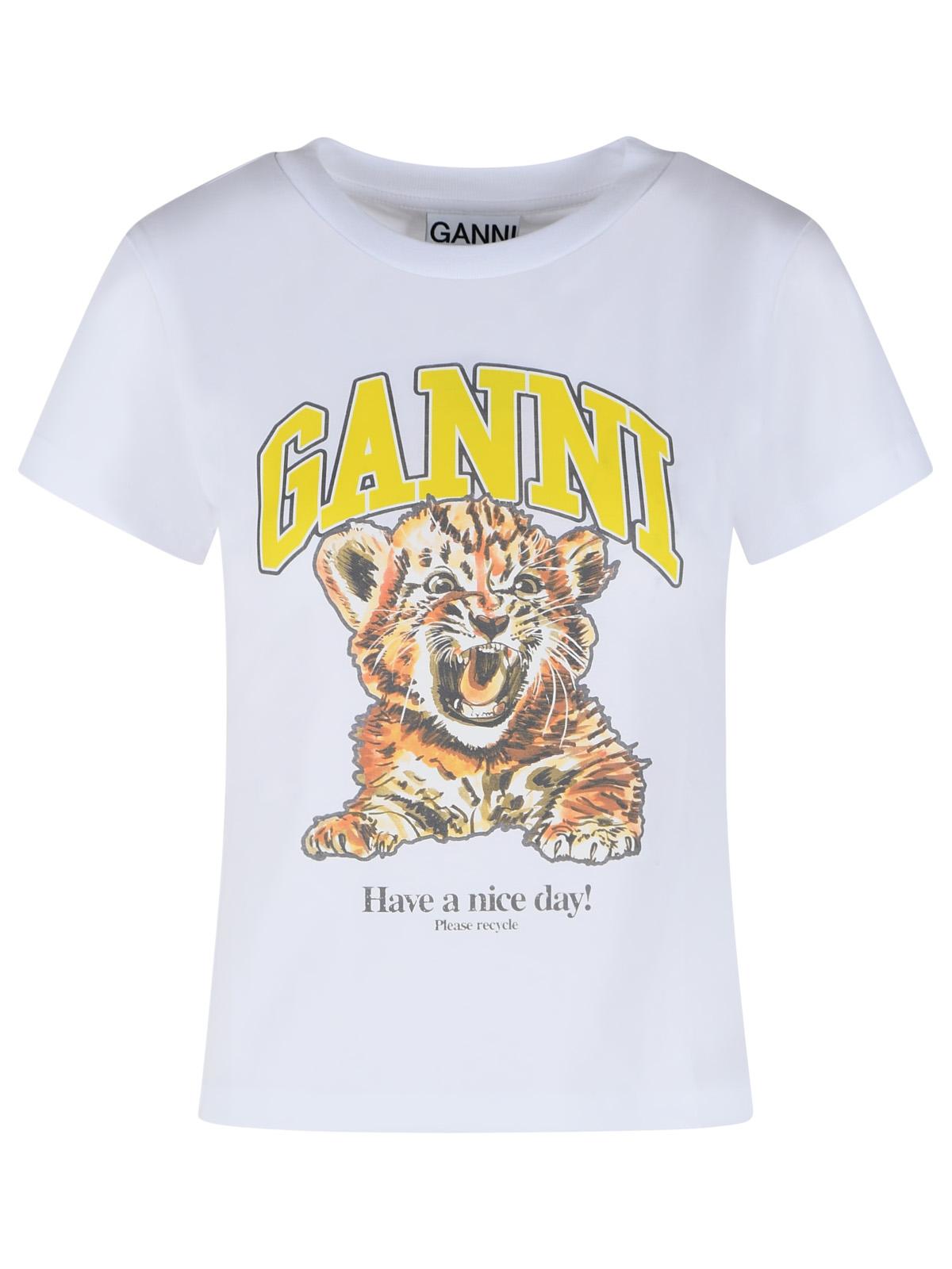 Ganni White Cotton T-Shirt Women GANNI
